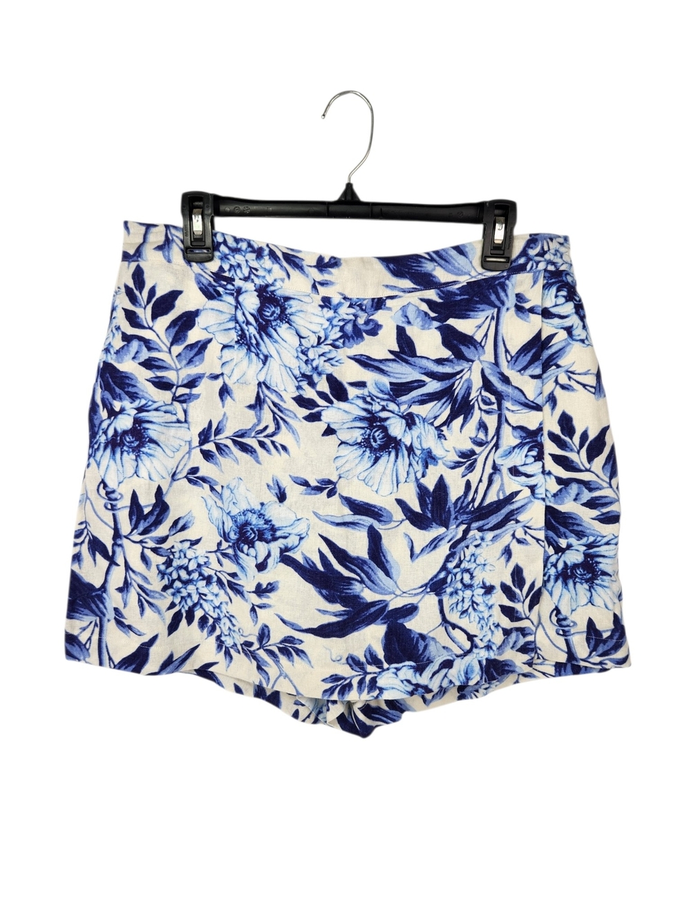 Ellen Tracy Blue Floral Wrap Skort Large Pockets Elastic Waistband Linen Blend - Picture 6 of 14